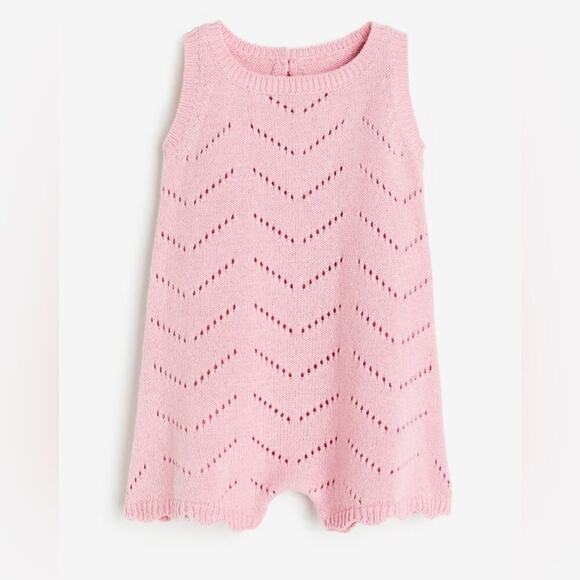 H&M Pointelle knit Romper pink toddler girl sleeveless scalloped crochet - Picture 2 of 7